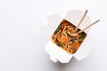 Noodle wok on empty background