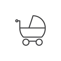 Stroller, pram line icon, outline vector sign, linear style pictogram isolated on white. Symbol, logo illustration. Editable stroke. Pixel perfect