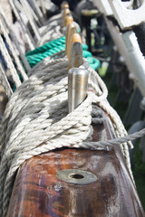 Marine rope. The detail of the tall ship