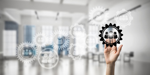 Teamwork concept and choosing gesture of person in elegant moder