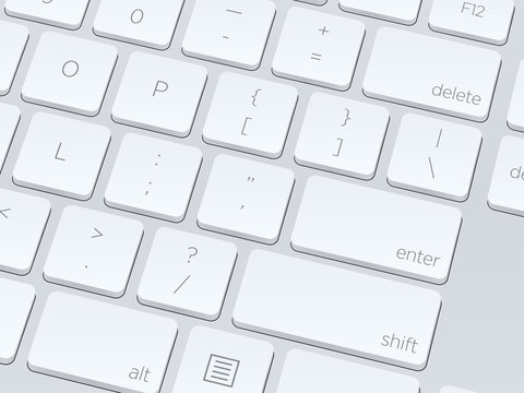 White computer keyboard. Close up image. Vector illustration background.