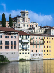 river brenta with  romantic village Basano del Grappa
