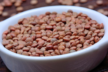 Ceramic bowl with brown lentils