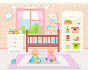 Baby room interior. Flat design.