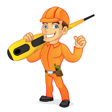 Electrician carrying screwdriver