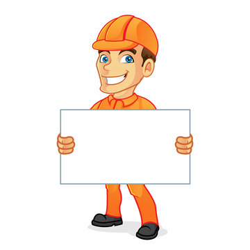 Electrician holding blank sign