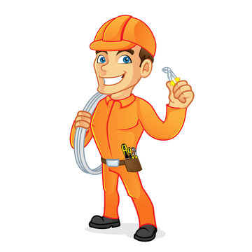Electrician carrying cables and pliers