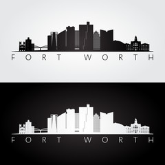 Fort Worth skyline and landmarks silhouette - obrazy, fototapety, plakaty