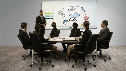 Businessman giving a presentation on digital screen - Powered by Adobe