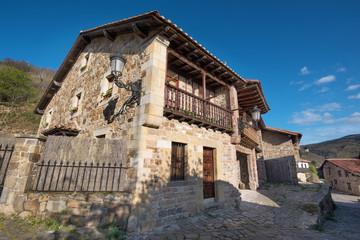 Barcena Mayor village, typical stone houses in Cantabria, Spain.
