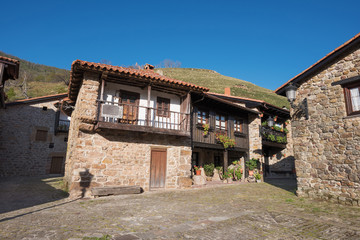 Fototapeta na wymiar Barcena Mayor village, typical stone houses in Cantabria, Spain.