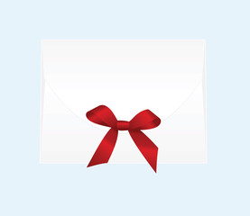 Envelope with Shiny Red Satin Bow.  