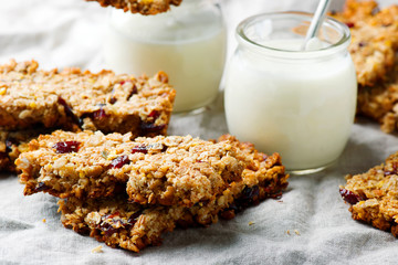 Cranberry Granola Bars with yogurt. style vintage.