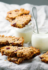 Cranberry Granola Bars with yogurt. style vintage.
