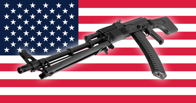 Weapon - Assault rifle USA of a flag background