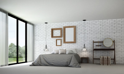 The 3d rendering interior of loft bedroom design