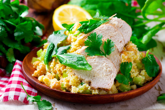 Chicken And Couscous Salad With Herbs.