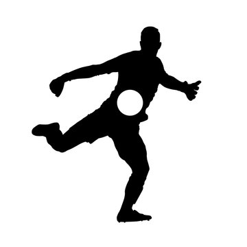 recommend clip art: Soccer goalkeeper kicking off ball, vector silhouette