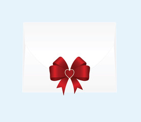 Envelope with Shiny Red Satin Bow. 