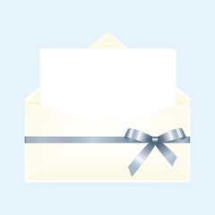 Envelope with Clean Card and Blue Bow Ribbon. 