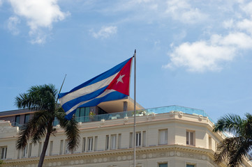 Cuban flag on a building at Havana city, Republic of Cuba