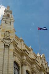 Cuban flag on a building at Havana city, Republic of Cuba
