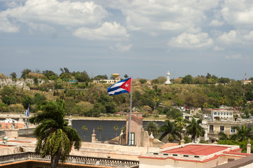 Cuban flag on a building at Havana city, Republic of Cuba