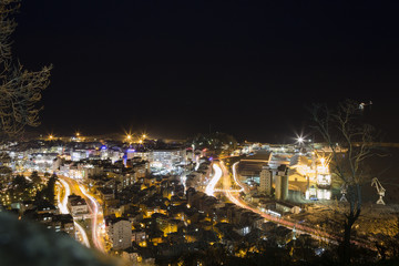 Aerial view of Trabzon Turkey cityscape at night