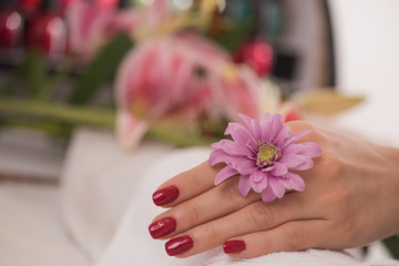 Fototapeta premium woman fingers with french manicure
