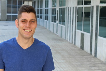 Man with yellow teeth plaque - Stock image with copy space