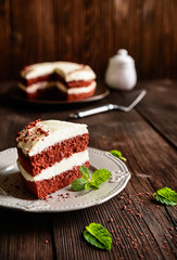 Red velvet cake with whipped cream and mascarpone filling