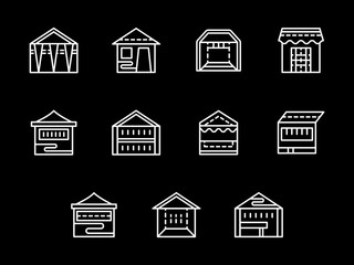 Fototapeta premium Street trade tents white line vector icons set