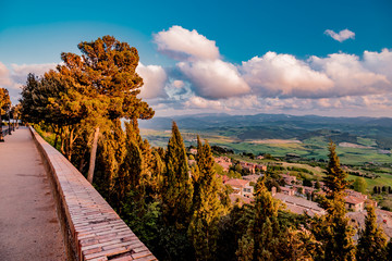 Panorama of the city of volterra at sunset