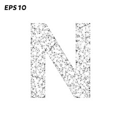 The letter N consists of points, lines and triangles. Vector illustration.