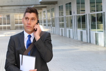 Stressed out male worker on phone call