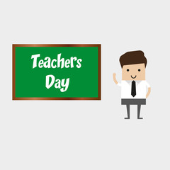 Happy Teacher's Day. A kind teacher stands at the blackboard