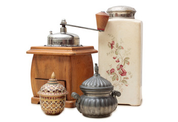 Old mill for coffee white background