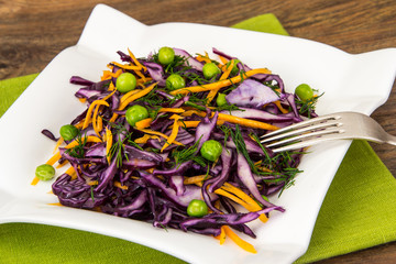 Healthy food-green peas, pumpkin and red cabbage
