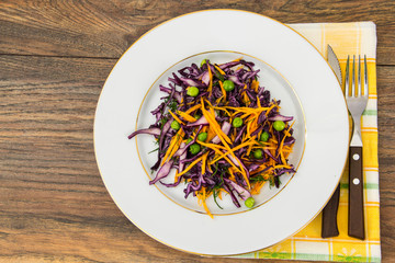 Healthy food-green peas, pumpkin and red cabbage