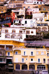 Fototapeta na wymiar steep, crowded hill of houses in positano, italy