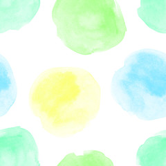 Seamless vector pattern with hand drawn watercolor circles. Naive background with spots. Vector seamless background.