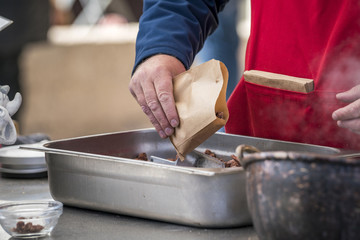 Roasted almonds at a market
