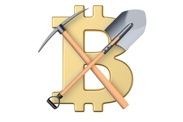 Bitcoin mining concept, 3D rendering