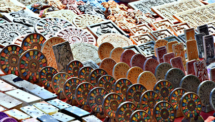 Maya calendar souvenirs at a Mexican market