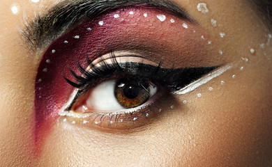 Closeup female eye with beautiful fashion bright makeup