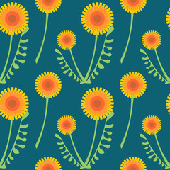 Fototapeta na wymiar Seamless vector pattern with flowers. Floral background with dandelions. Graphic design, drawn illustration Print for wrapping, wallpaper, decoration, surface