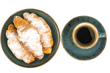 Fresh warm croissants on white background