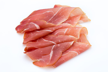Pork ham slices isolated on white background.