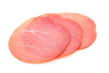 Pork ham slices isolated on white background.