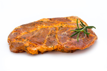 Pork chop, marinated. Isolated on the white background.